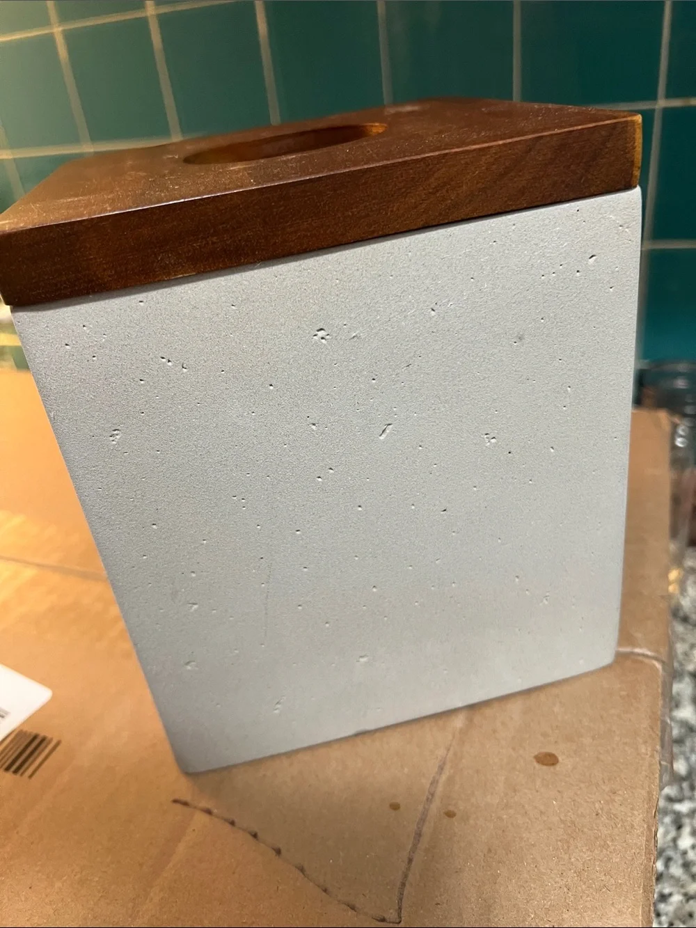 Neutral Concrete Tissue Box with Wood Top- make an offer!